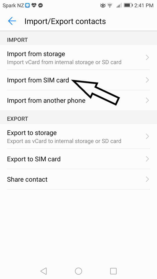 Importing from a SIM