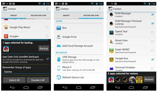 No rooting is required with the Helium contact backup app