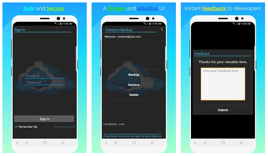 Contacts Backup is designed purposely to be used with Google Drive Contacts Backup is designed purposely to be used with Google Drive