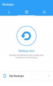 To backup just press the icon in the center of the screen