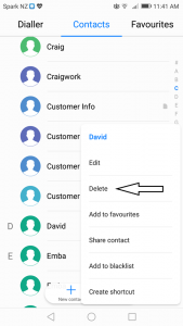 After holding on the contact the delete option will appear