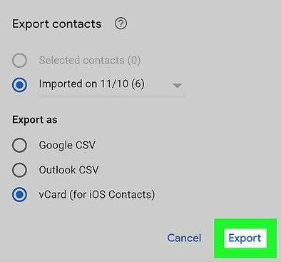 Export contacts to Excel